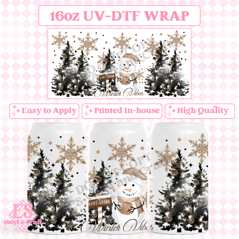 Winter Vibes - 16oz Beer Can / Libbey UV-DTF Transfer