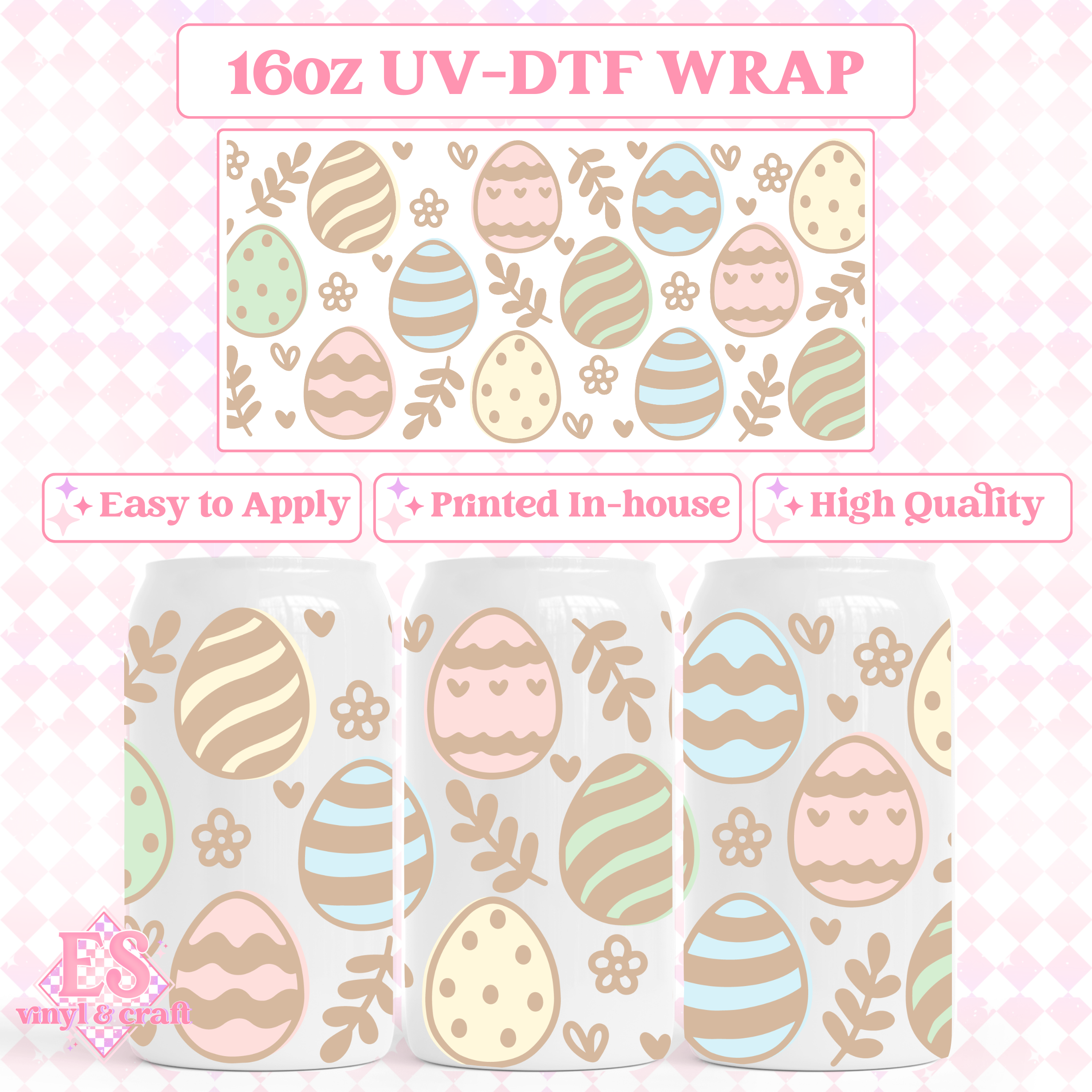 Pastel Easter Eggs - 16oz Beer Can / Libbey UV-DTF Transfer