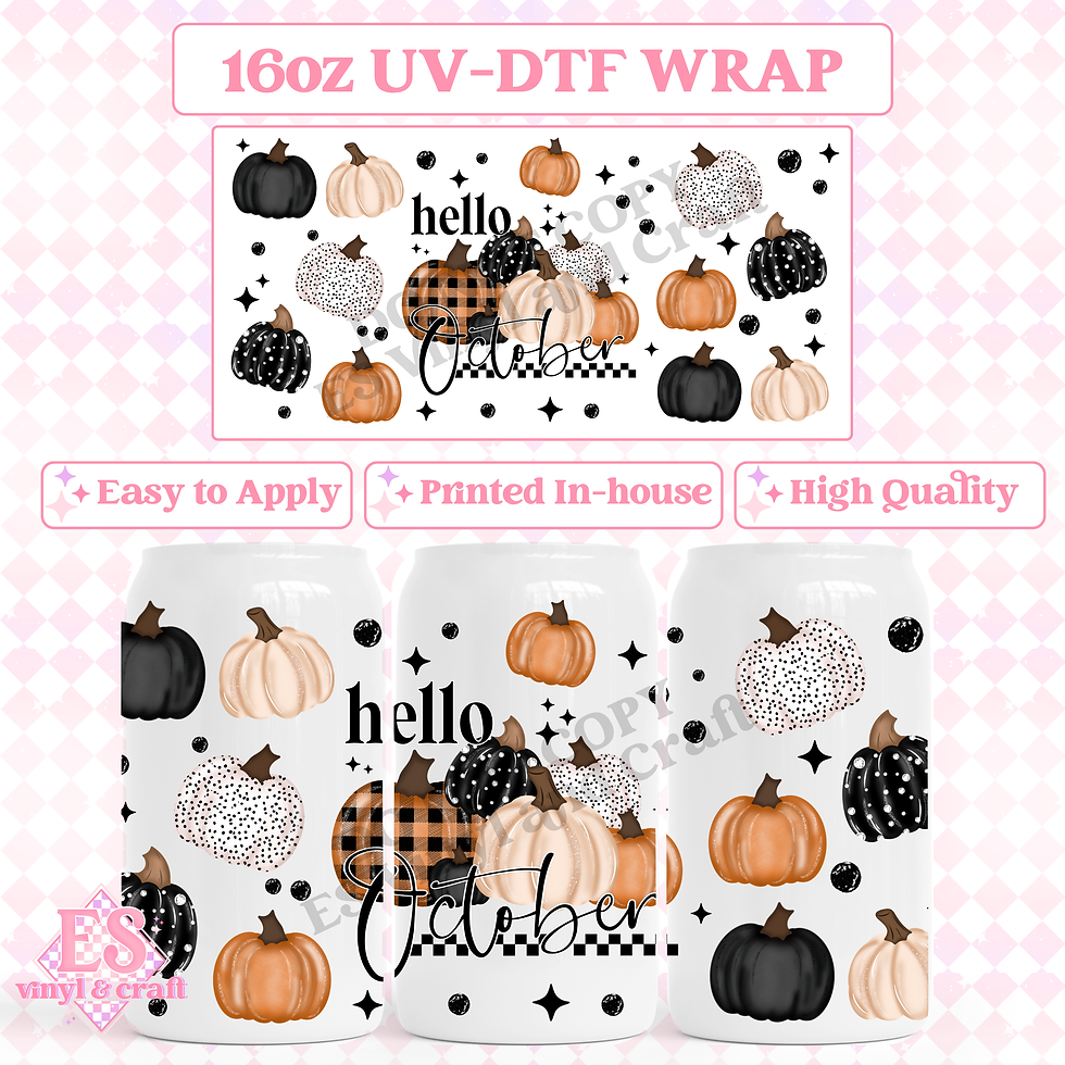 Hello October - 16oz Beer Can / Libbey UV-DTF Transfer