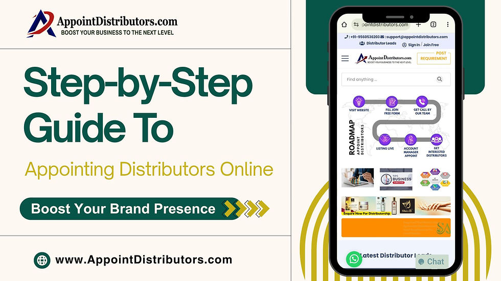 Step-by-step guide to appointing distributors online simplifies business expansion. Join AppointDistributors.com to connect with trusted partners, streamline distributor appointment, and grow your distributor channel effectively.