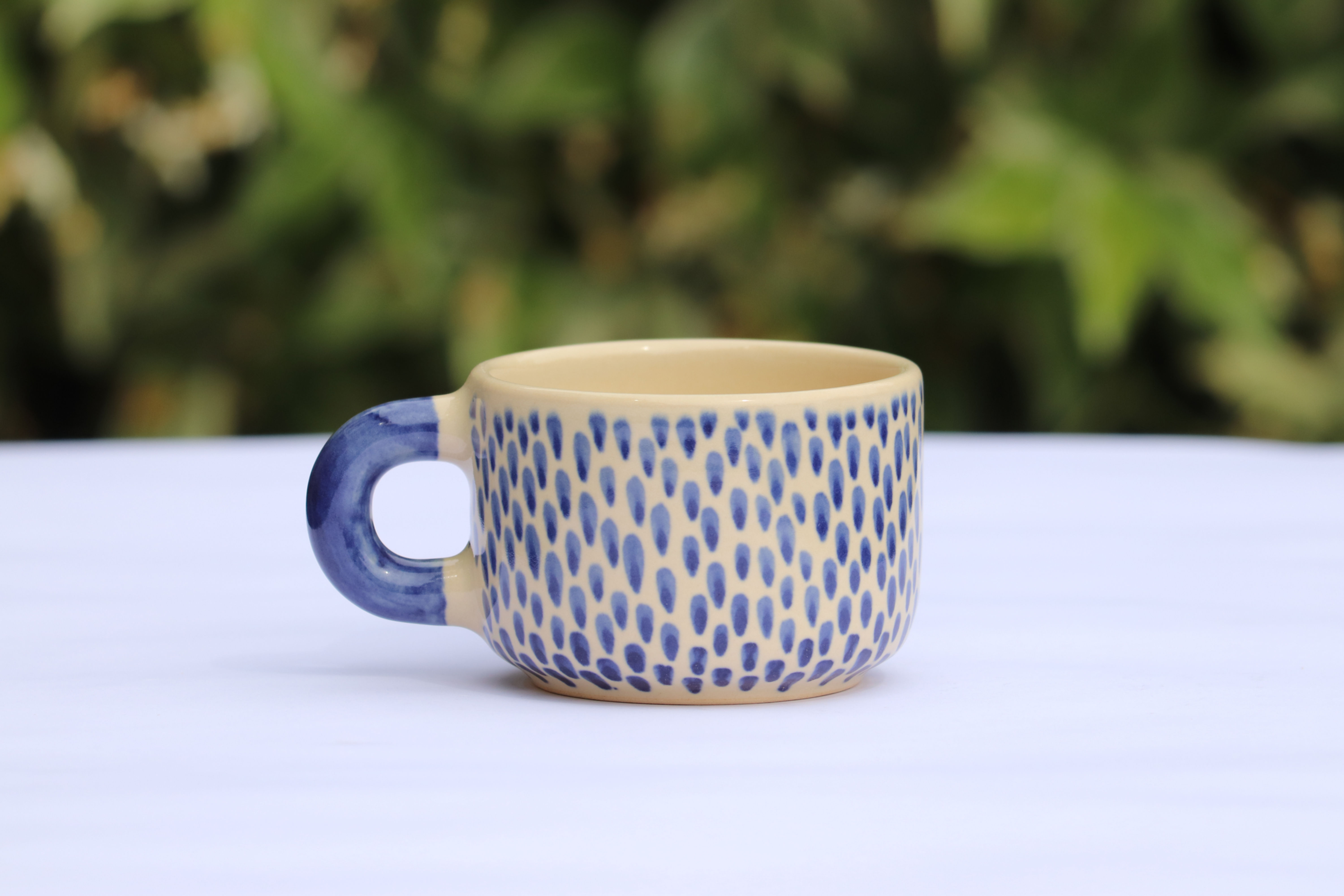 Y Thanh hand painted large coffee mug with raindrop indigo pattern