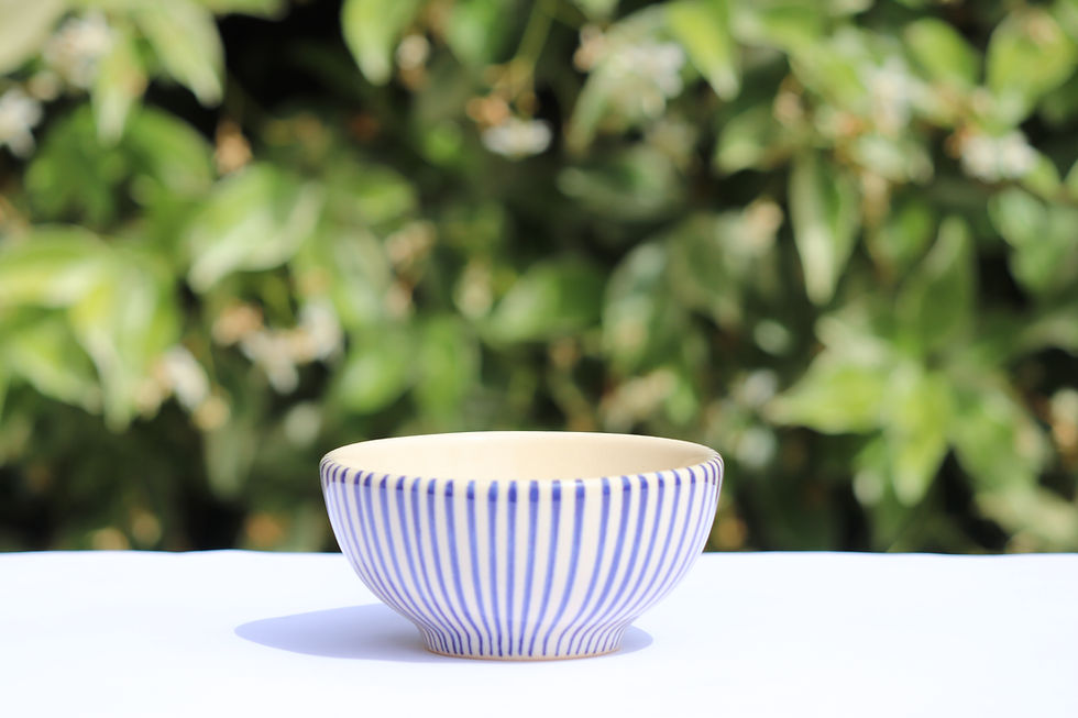 Thumbnail: River of Ganges narrow stripe hand painted ceramic rice bowl