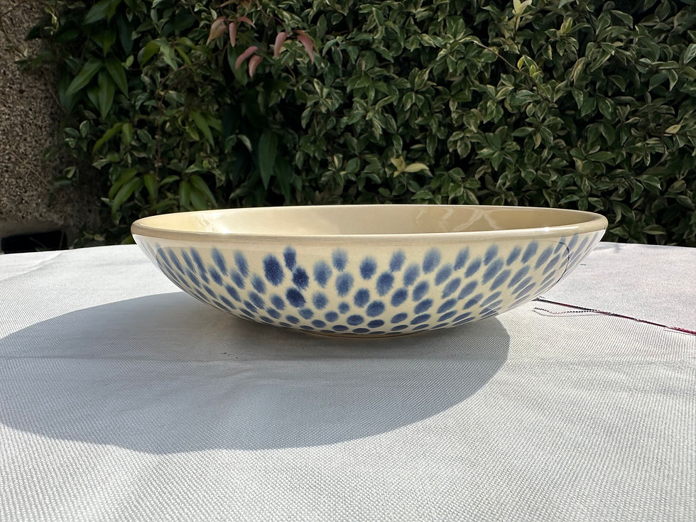 Thumbnail: Y Thanh hand painted ceramic  salad bowl with raindrop indigo pattern