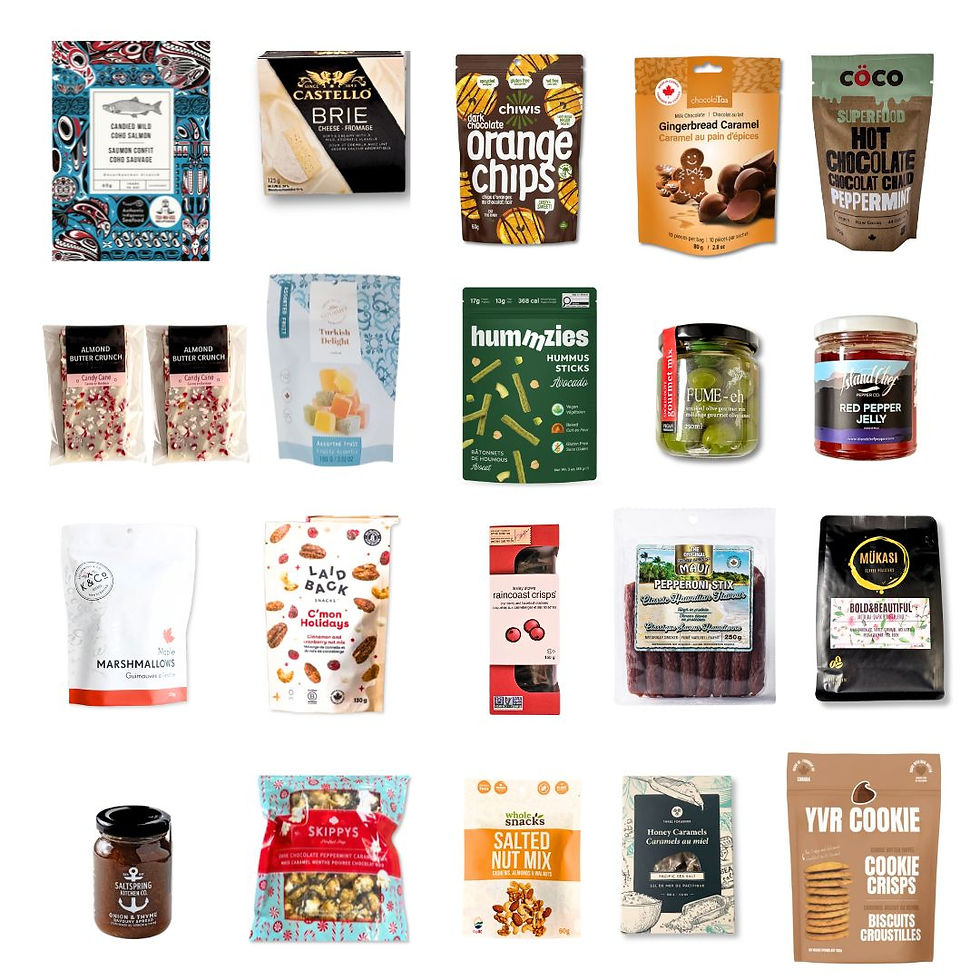 Holiday Gourmet Gift Basket with Brie, candied salmon, coffee and festive gourmet treats.