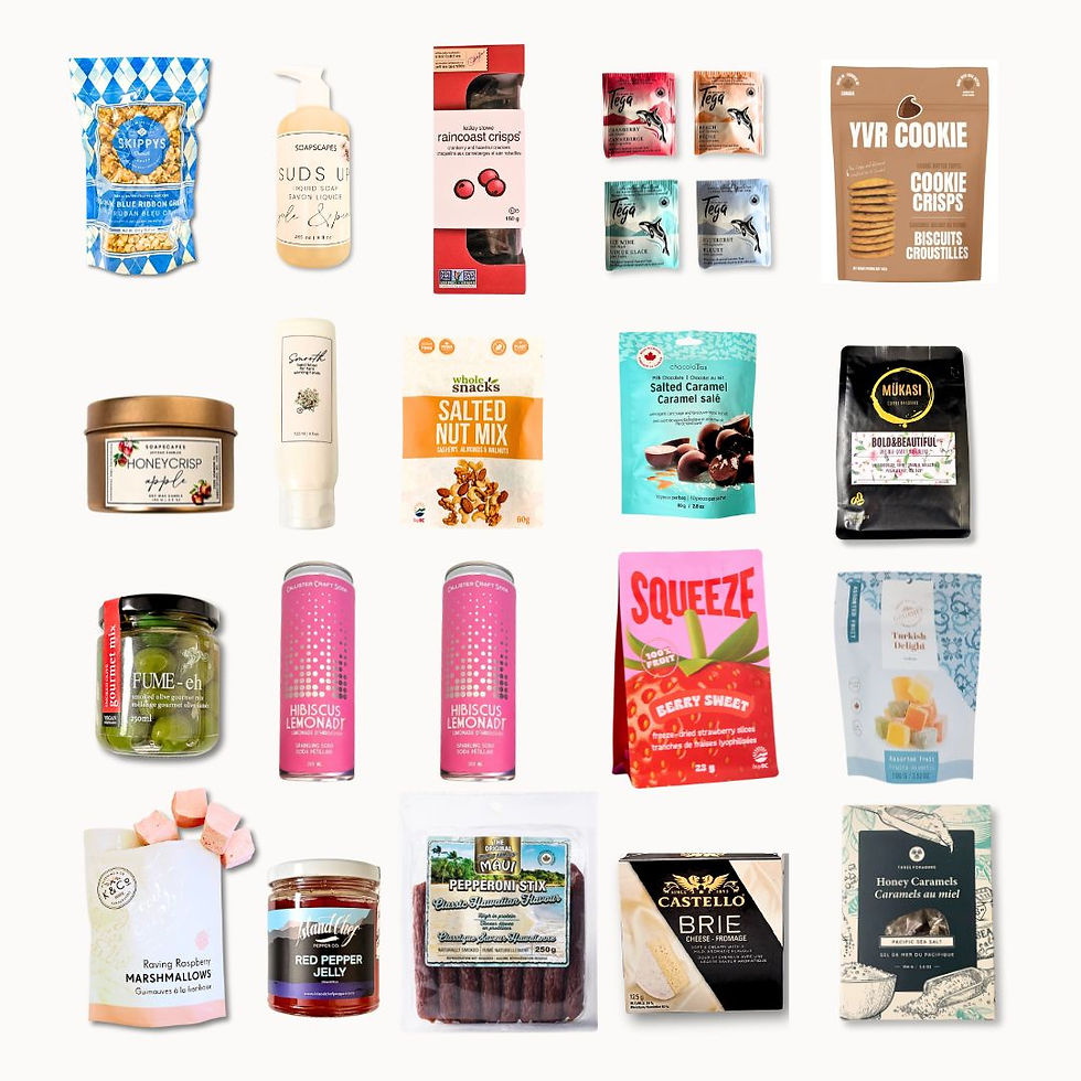 Coast & Comfort Gift Basket with BC gourmet foods, artisan snacks, coffee, tea, chocolates and self care gifts.