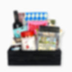 Gift basket that includes brie, pepper jelly, wine, pepperoni, tea, coffee, nuts, popcorn, coffee plus other BC products.