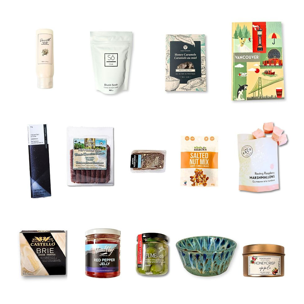 Thumbnail: Home & Haven Gift Basket with BC wine gourmet foods artisan chocolates spa products and luxury gifts from British Columbia.