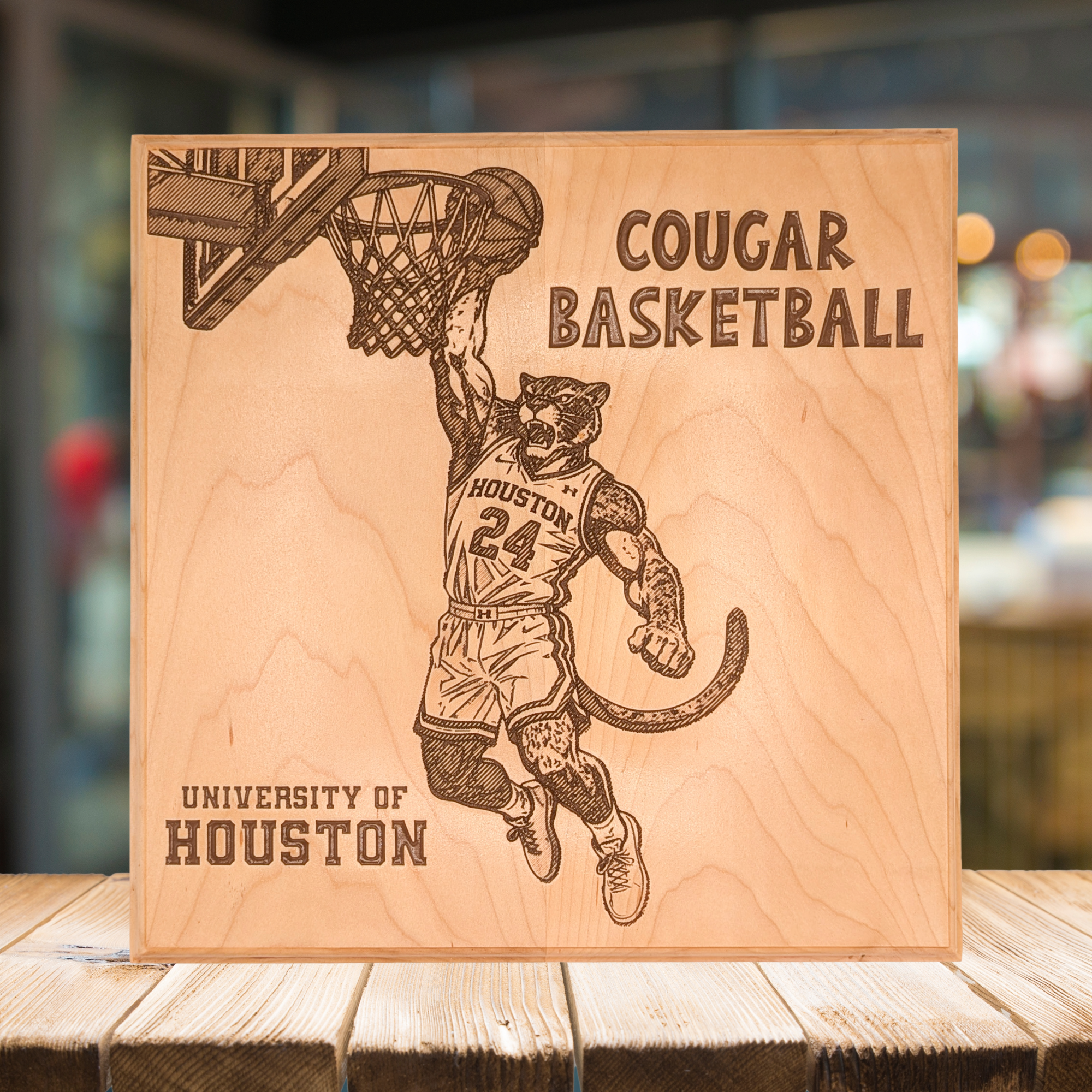 University of Houston Cougars Basketball Carved Wood Wall Art