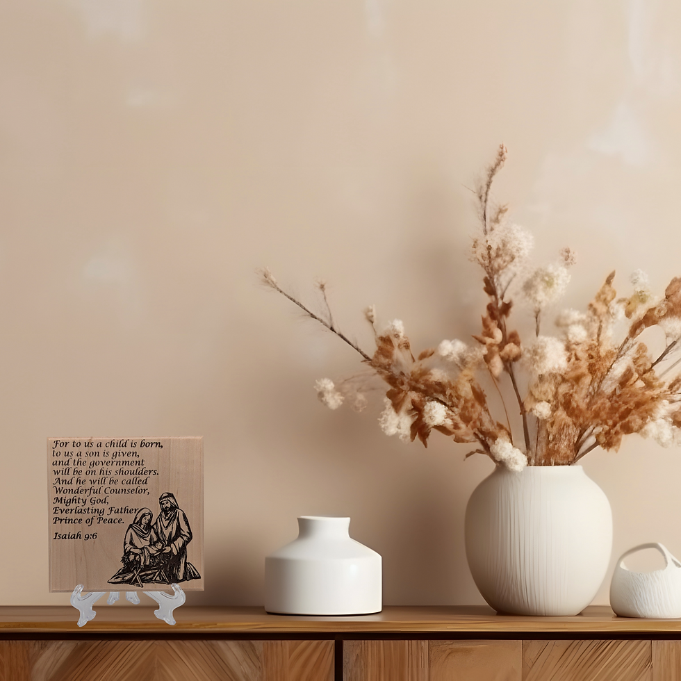 Thumbnail: Religious Christmas Decoration - Carved Maple Wood 'A Child Is Born' Isaiah 9:6
