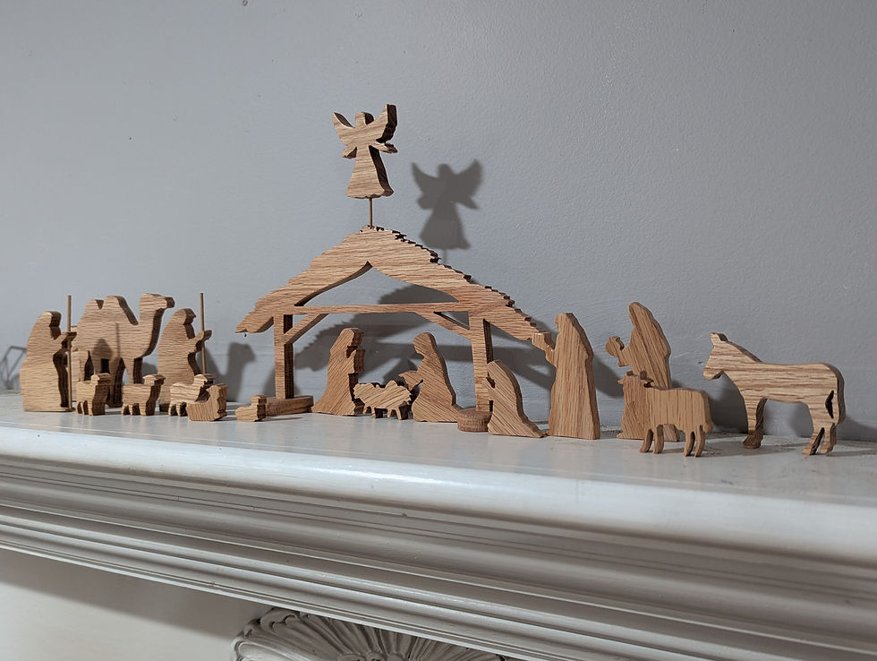 Thumbnail: Carved Oak Christmas Nativity Set 21 Pieces