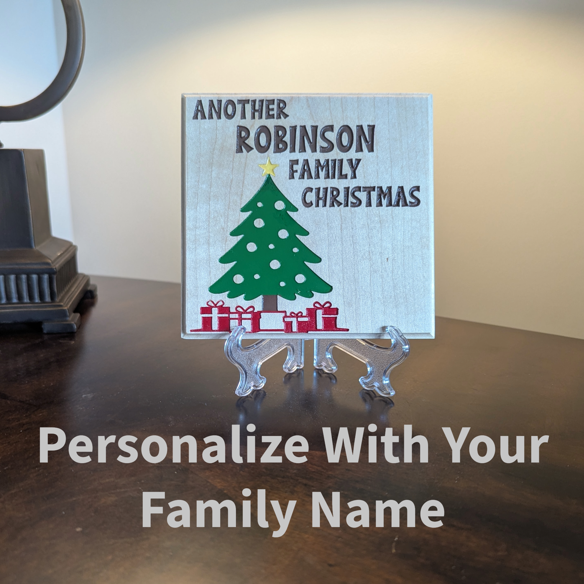 Personalized Maple Wood Family Name Christmas Decoration for Tables