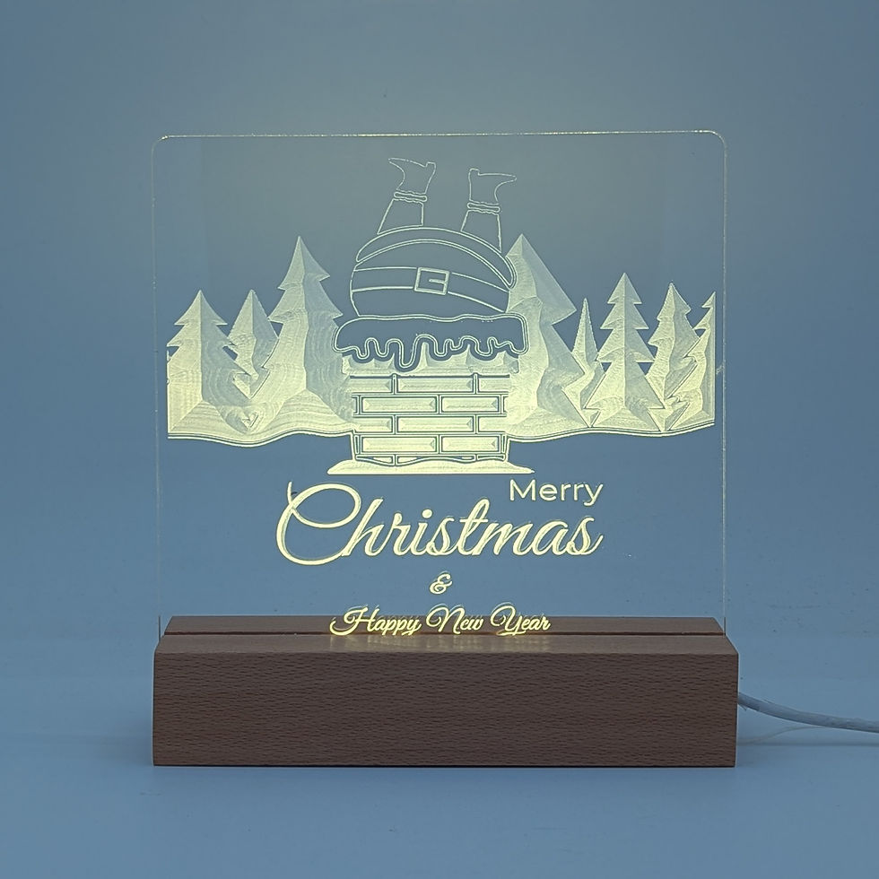 Thumbnail: Santa in Chimney Lighted Etched Acrylic Tabletop Decoration - Merry Christmas &