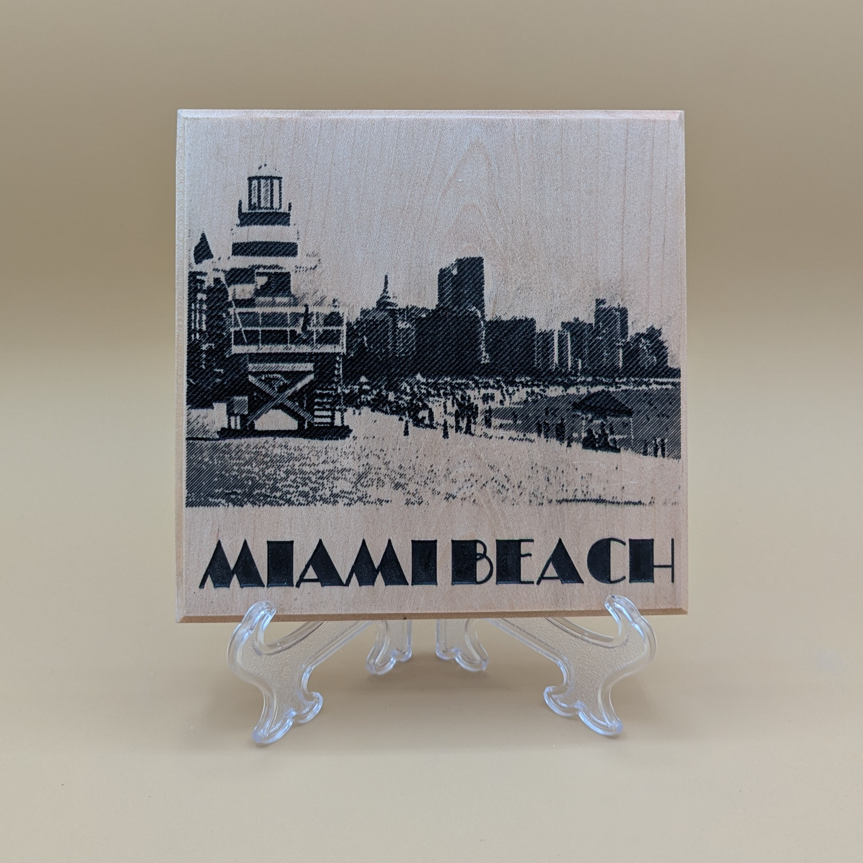 Miami Beach Carved Maple Wood or Acrylic