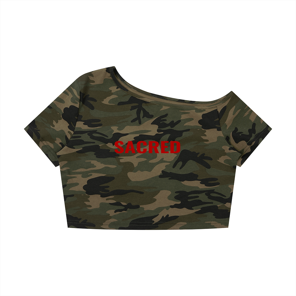 Thumbnail: Women's Camo Off-Shoulder Crop T-Shirt