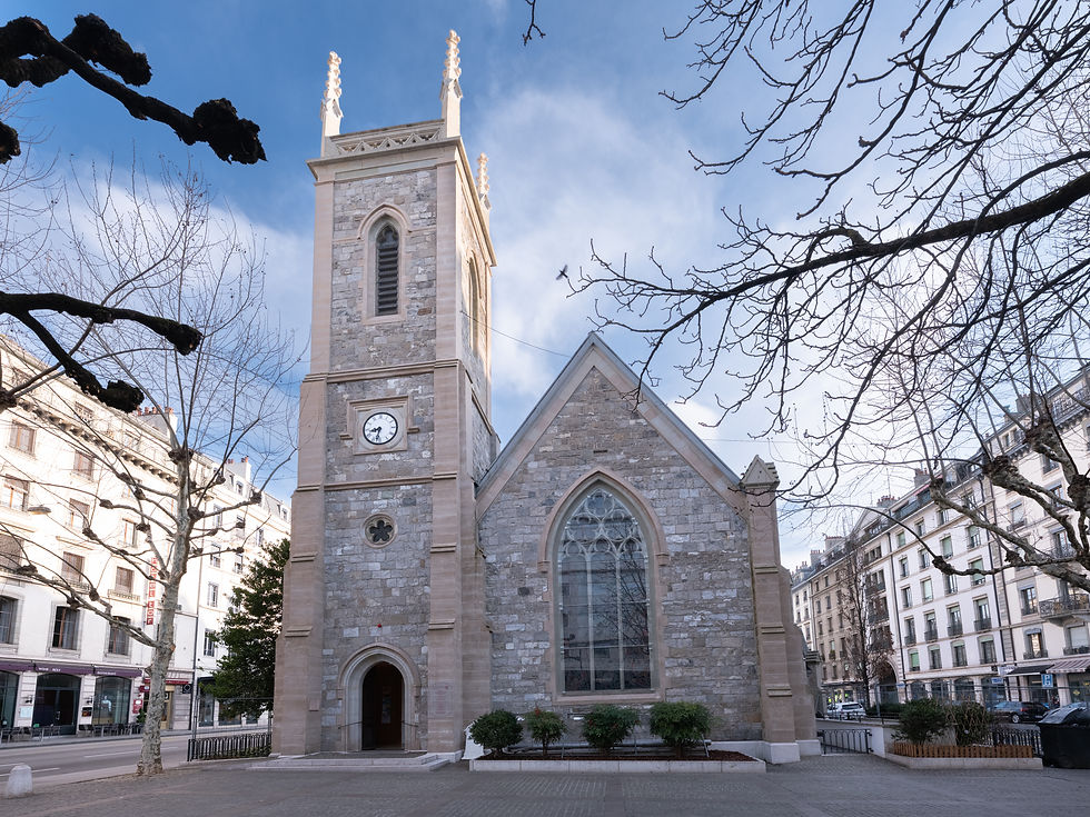 Eye-level view of Holy Trinity Church exterior with historic architecture