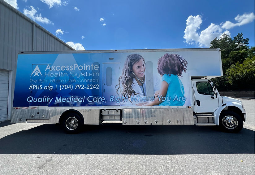 The english side of AxcessPointe's medical mobile unit.