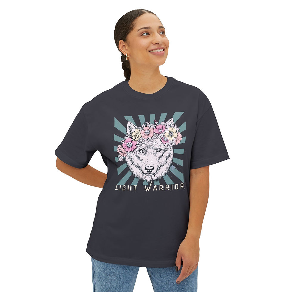 Thumbnail: Light Warrior Floral Wolf 'Oversized Boxy Tee 