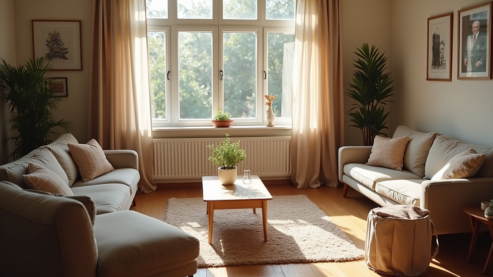 High angle view of a cozy living room setup for seniors