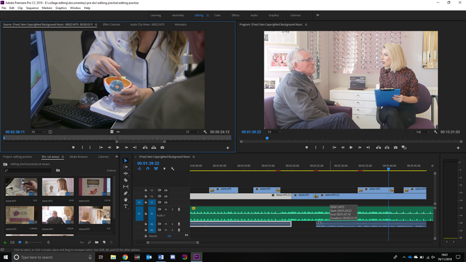 Editing a short advertisement.