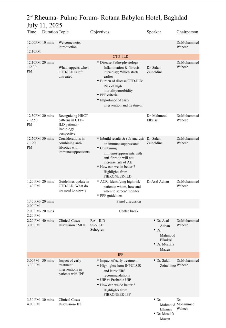 2nd Rheumatology - Pulmonolgy Forum Rotana Babylon Hotel, Baghdad, July 11, 2025
