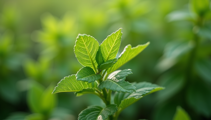 Close-up view of fresh mugwort leaves with detailed texture