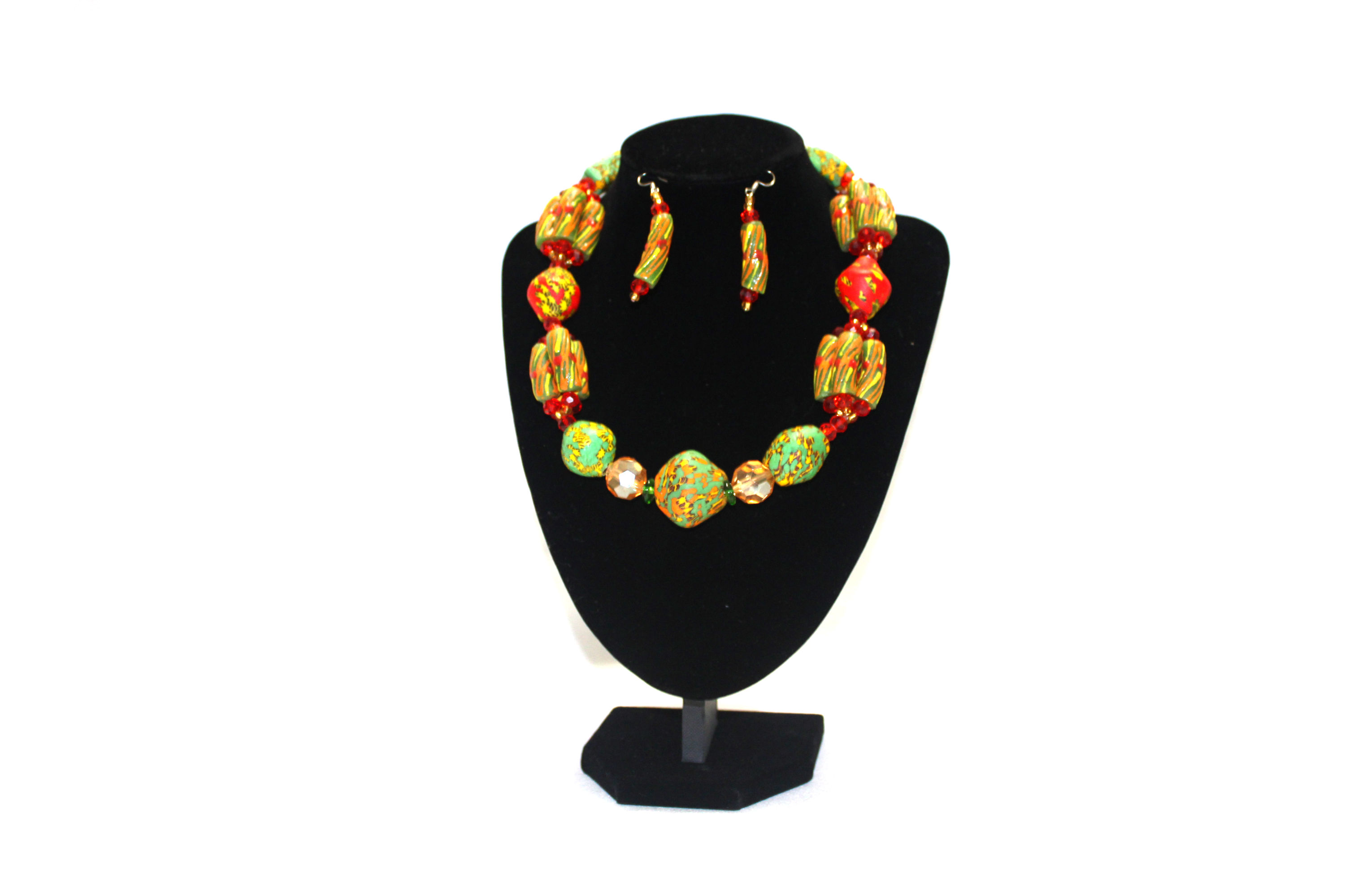 Necklace and Earrings set - Green and Red