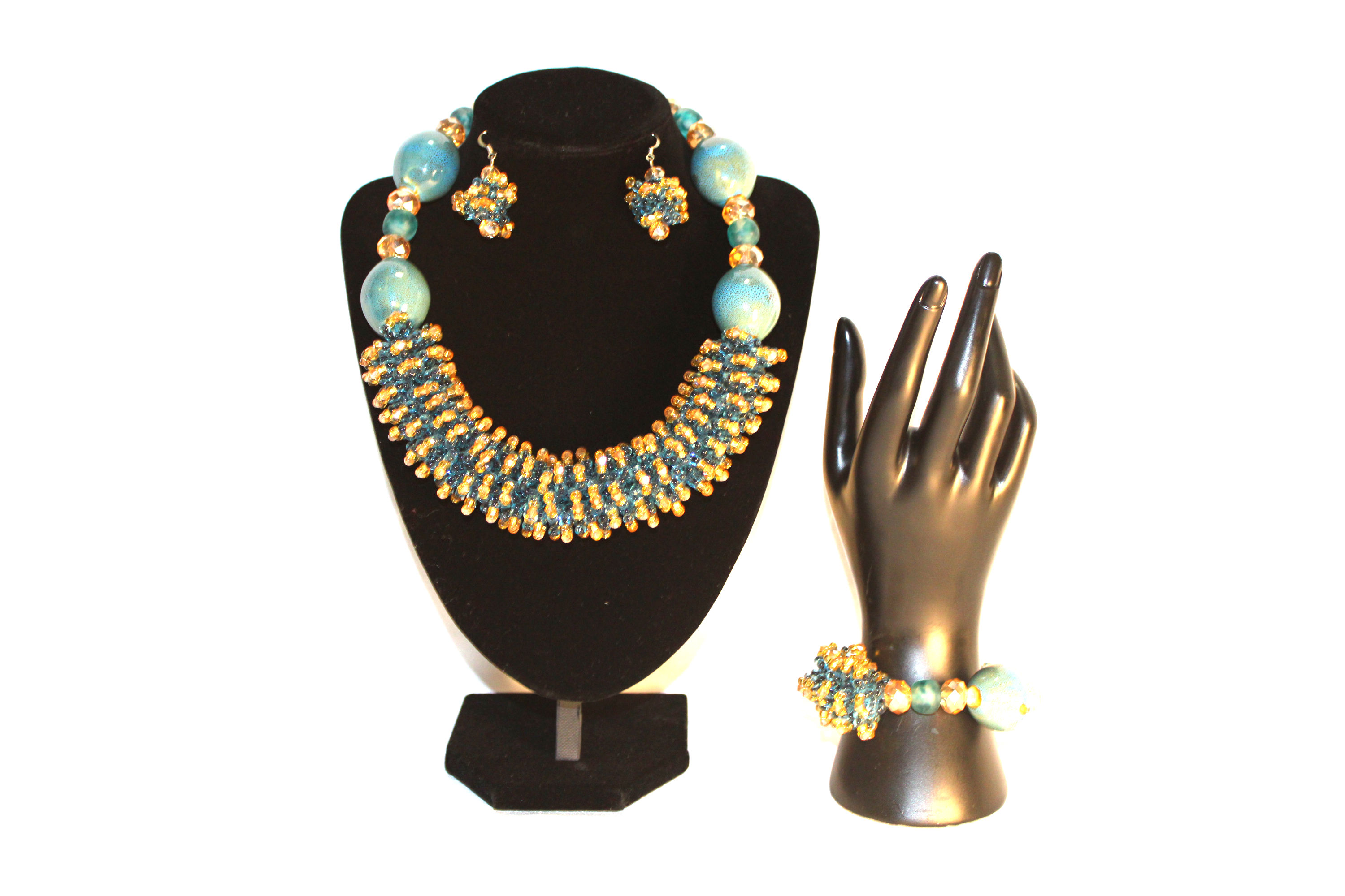 Necklace, Bracelet and Earrings set - Ocean blue
