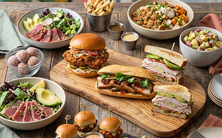 Tigerhawk catering package with sandwiches, sides, and group meal options.