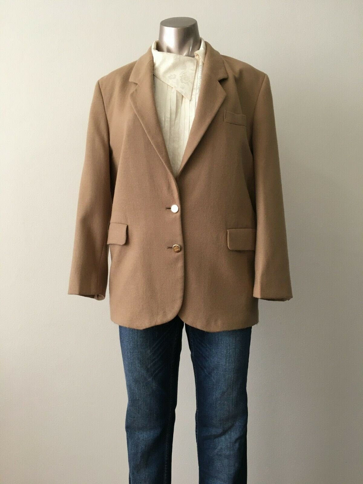 90s Burberry Wool Camel Blazer Jacket Medium Large