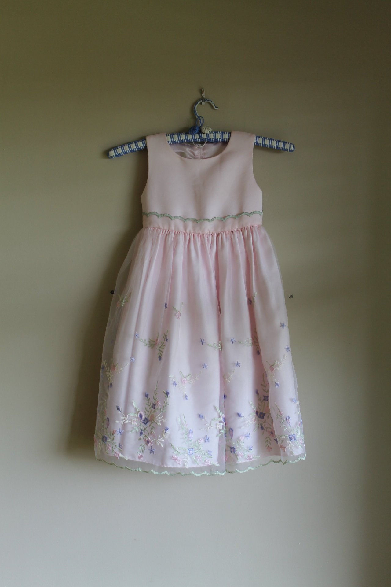 Childrens Pink Vintage Organdy Chiffon Dress, Embroidered Dress, Flower Girl Dre