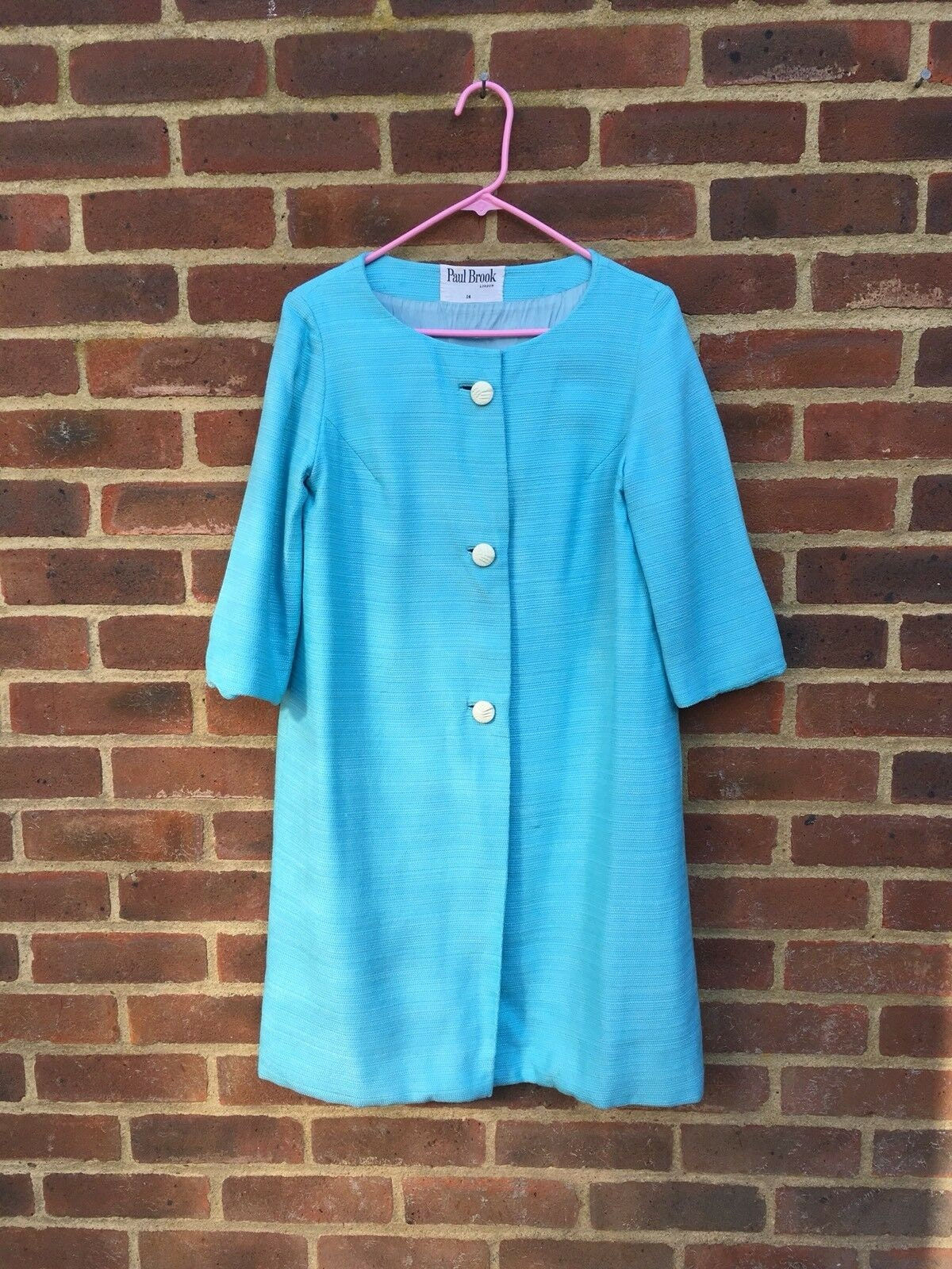 60s Mod Aqua Blue Spring Coat, Paul Brook of London Coat, Fully lined, Size Larg