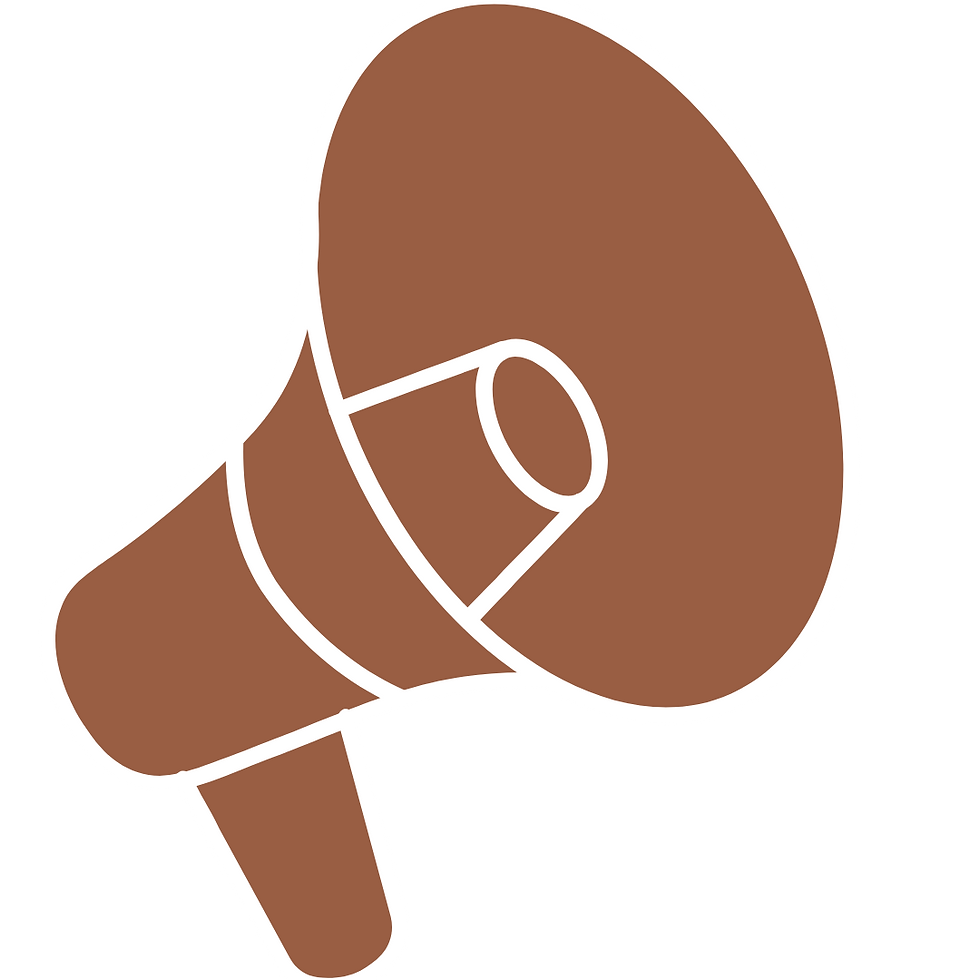 Brown megaphone icon with white outline, symbolizing communication.