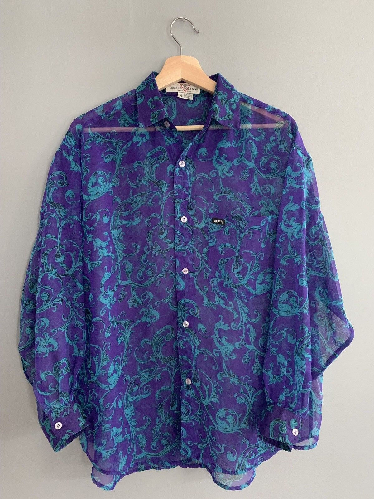 Vintage 80s Guess Sheer Baroque Blouse RARE Renaissance Shirt, Silk Baroque Shi