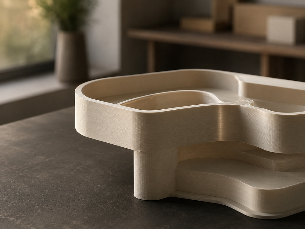 Organizador de escritorio de madera con diseño curvo