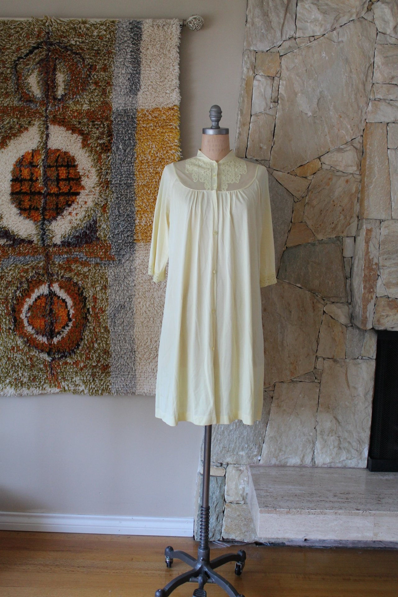 60s Yellow Illusion Robe - 60s Lingerie - 50s Lingerie - 50s Robes - 60s Nylon Y