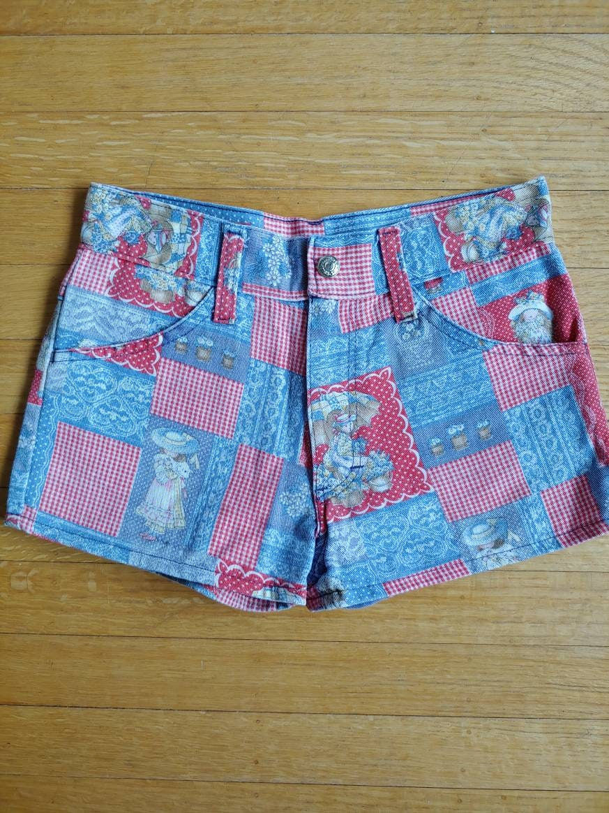 70s Holly Hobbie cotton denim gingham shorts RARE xxsmall womens or kids shorts