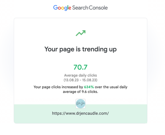 Customer Case Study - Google search console screenshot of website growth.