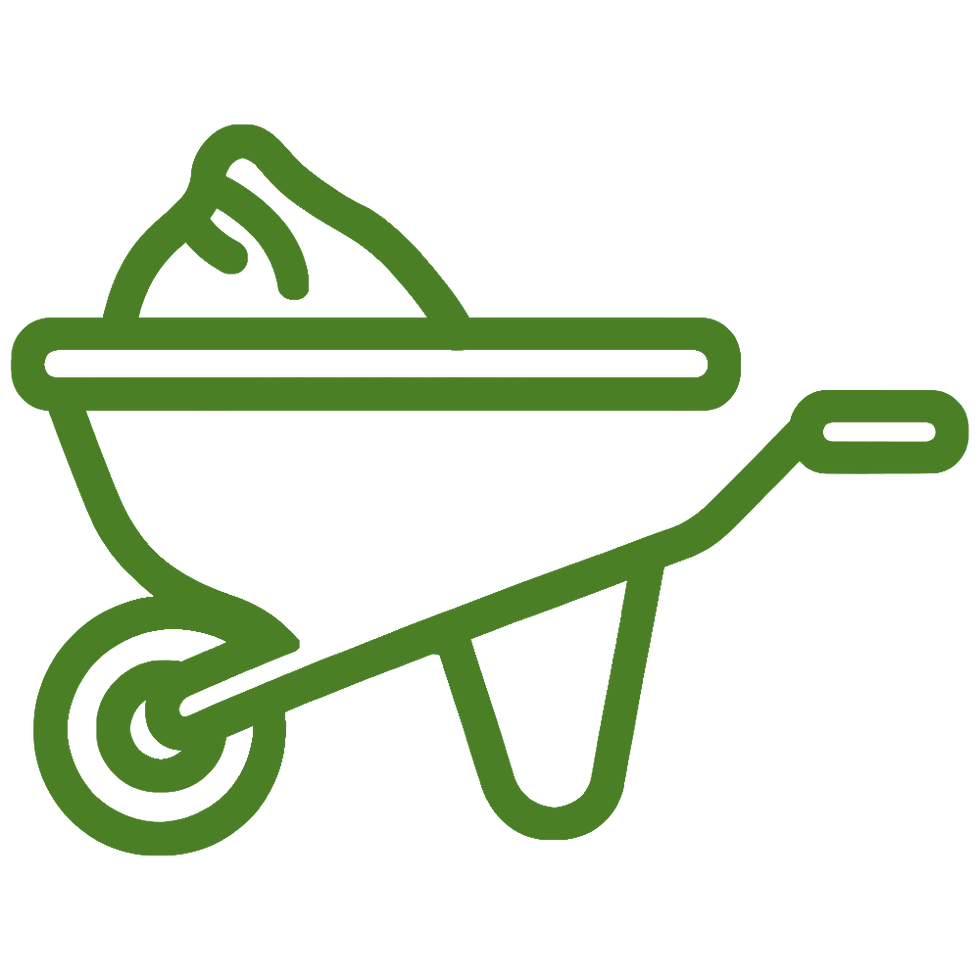 Green wheelbarrow icon for drainage solutions and landscaping