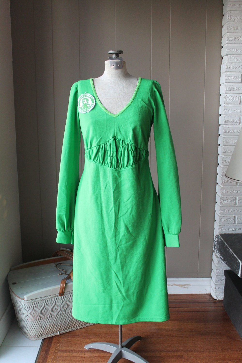 70s Mod Neon Green Poly Knit Ivana Helsinki Scandinavian Finland Finnish Novelty