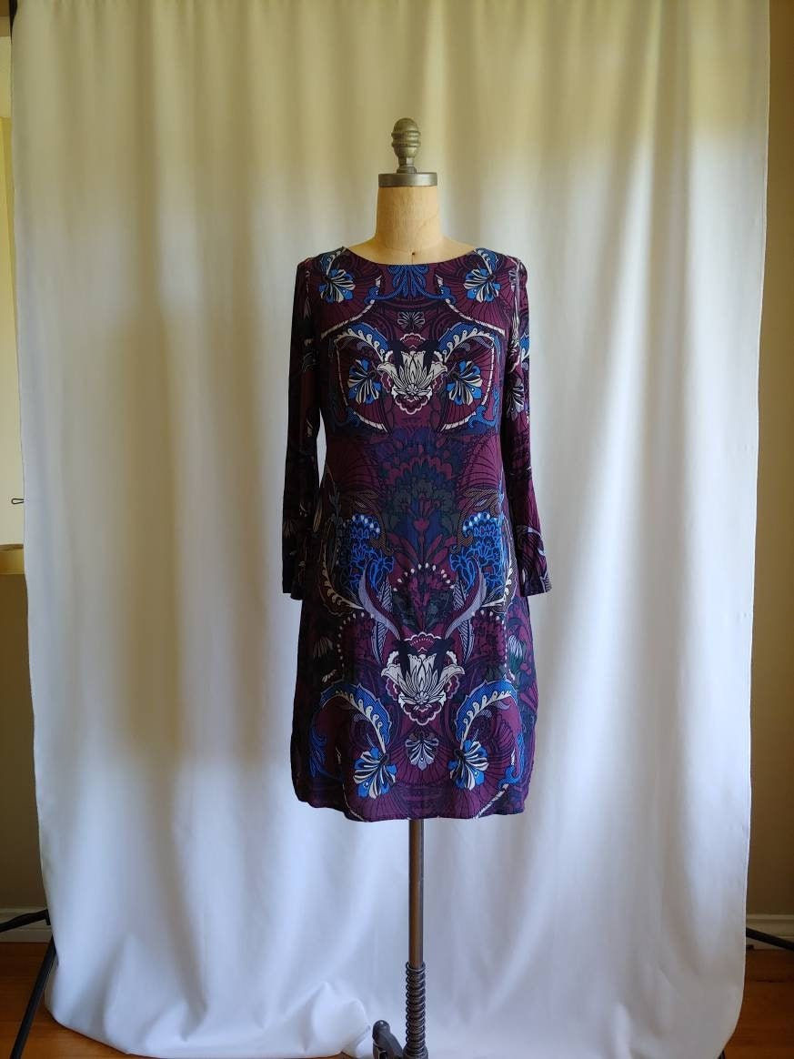 Art Nouveau style shift tunic dress plum weekend medium velvet ties