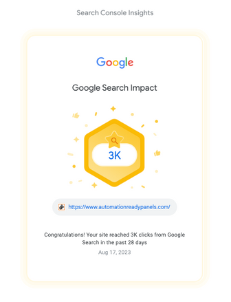 Customer Case Study - Google search console screenshot of website growth.
