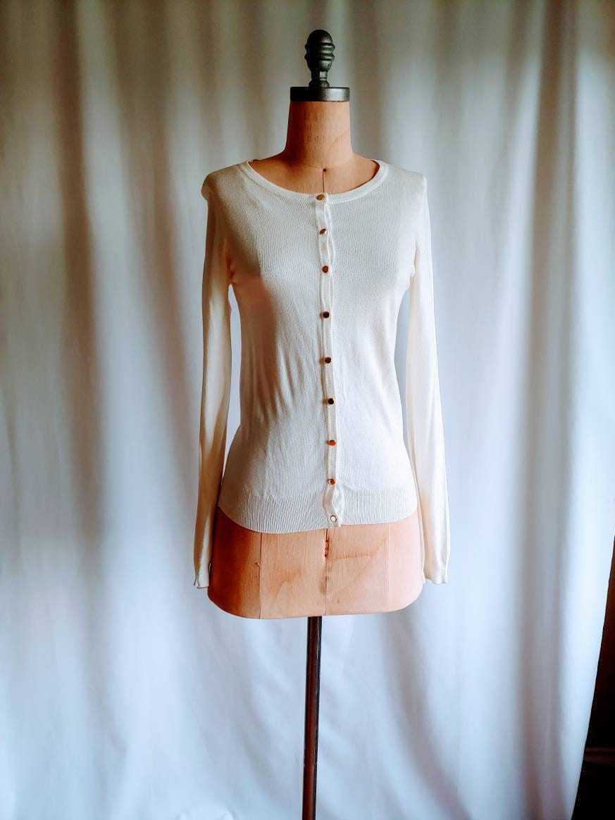 Cream white cardigan with gold buttons soft viscose small