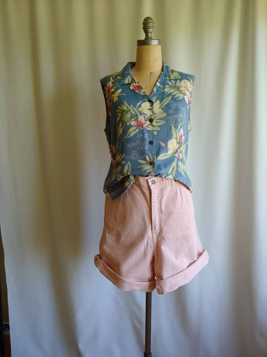 80s high waisted pastel pink Leigh Morgan denim shorts baggy XL XXL Plus Size