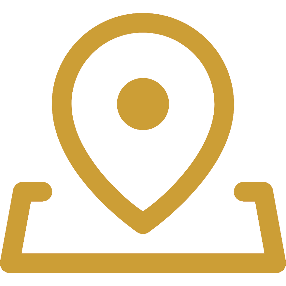 Gold location pin icon on a black background