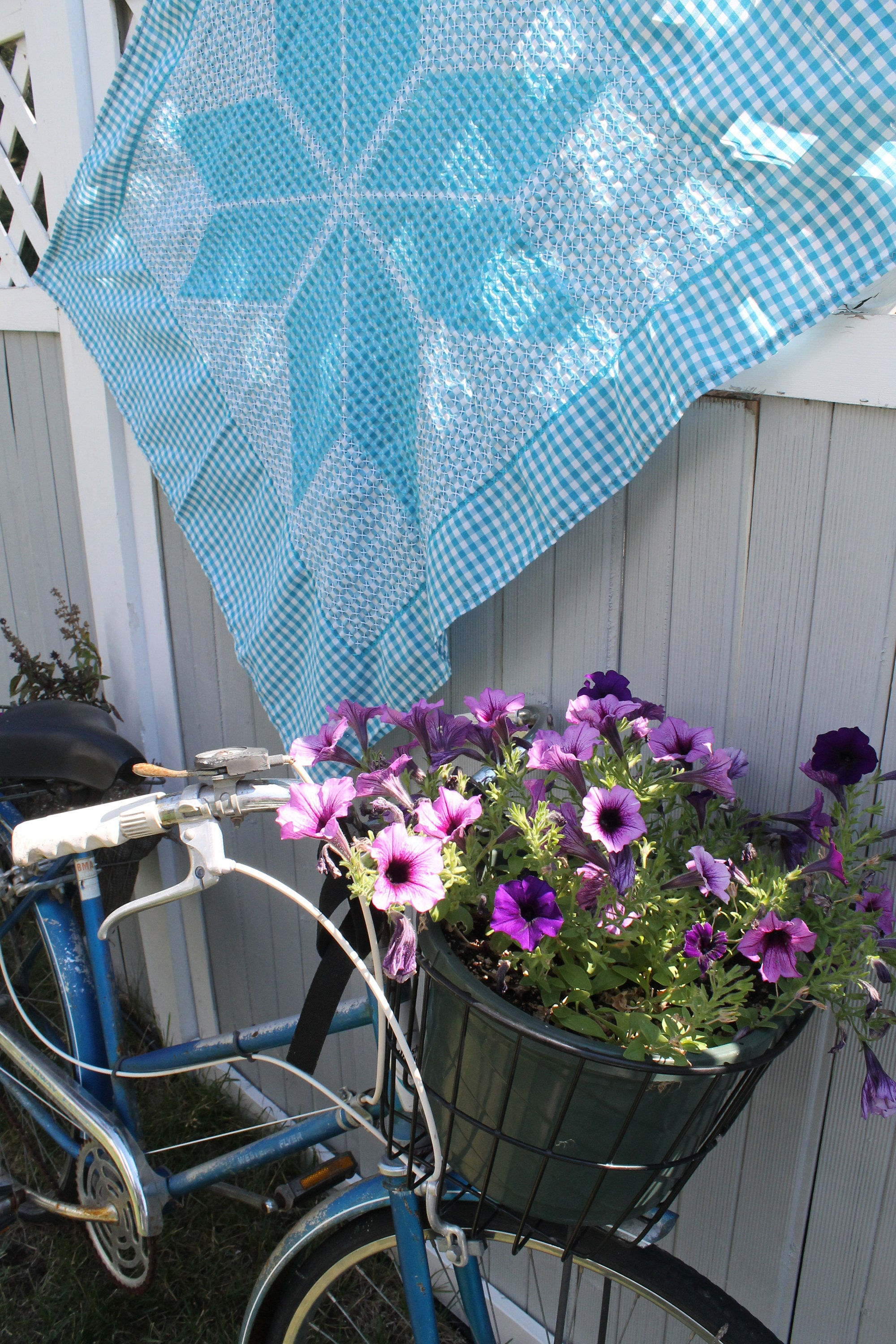 AQUA Gingham Tablecloth, Star Cloth, Shirred Tablecloth, Handmade, Shirred Cloth