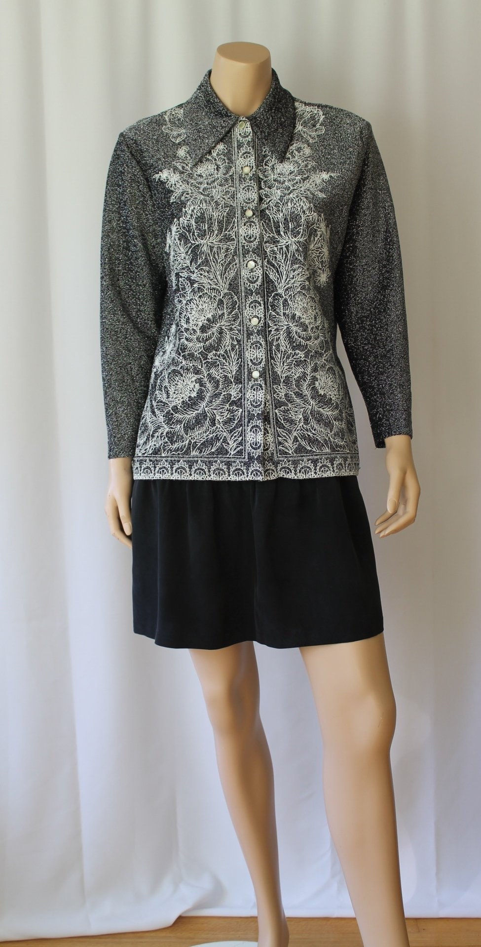 70s Lurex Silver Shirt, Up to 42 inch bust, Embroidered Metallic Shirt, RARE 70