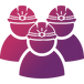 Three construction workers wearing helmets, in silhouette, with a purple gradient.