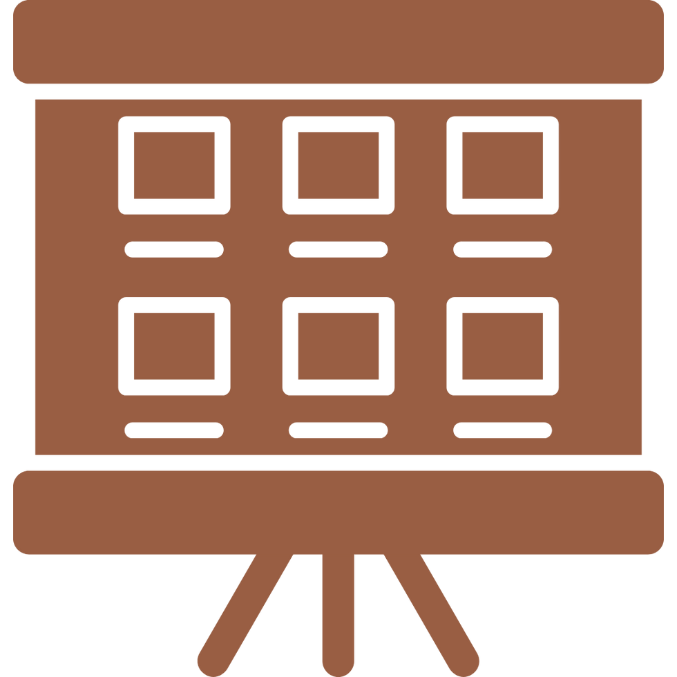 Dark brown presentation easel with tripod stand and blank board.