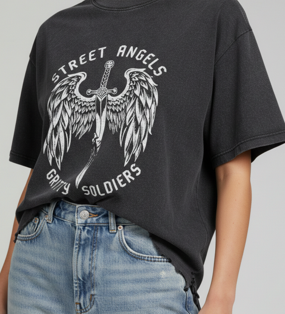 Street Angels/Gritty Soldiers Distressed Designer T-shirt