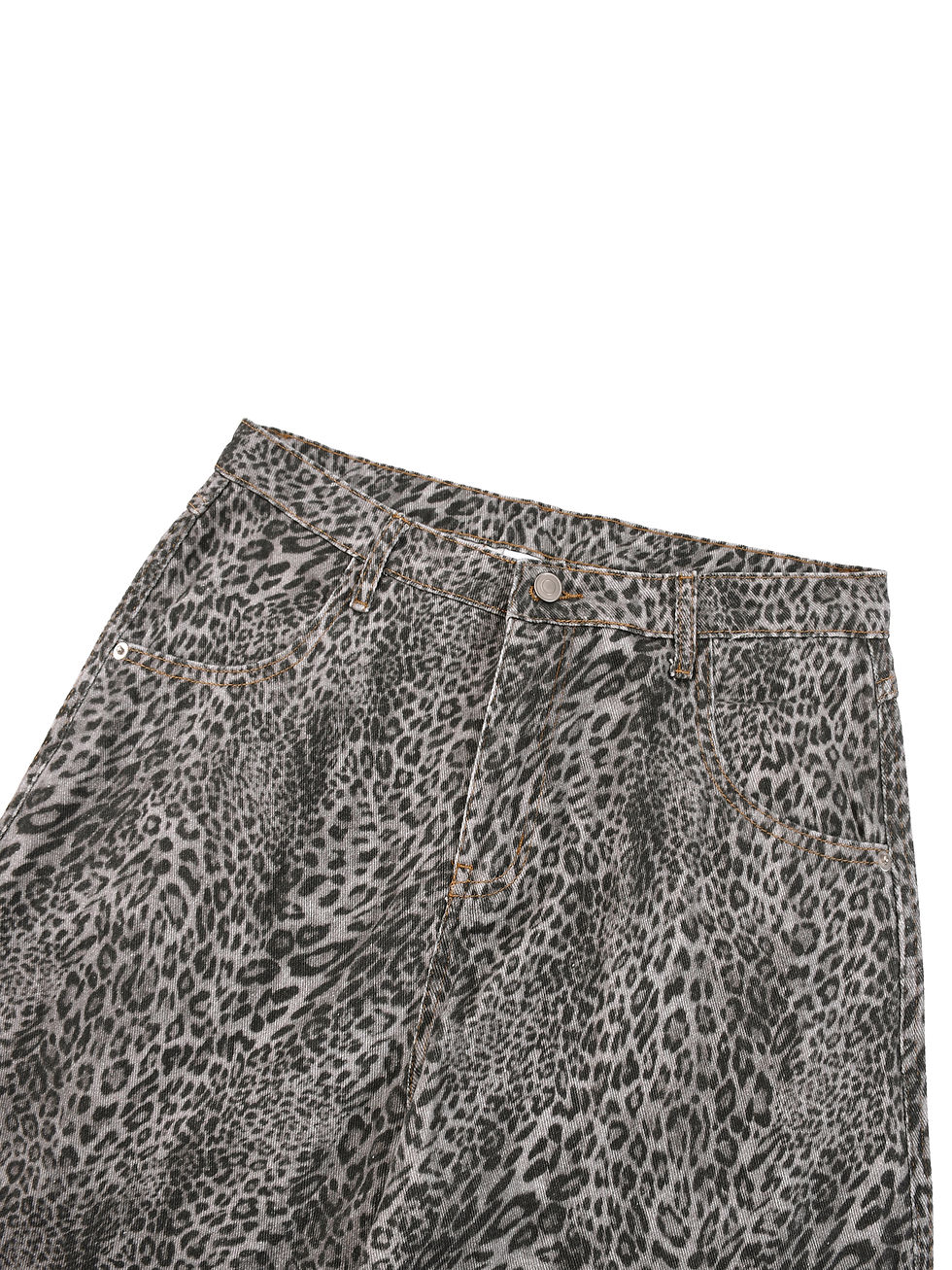 Thumbnail: YESHUA Unisex Vintage Wash Leopard Wide Leg Jeans